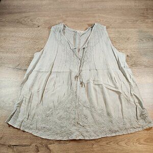 Solitaire Women 3X Silver Gray Boho Embroidered Rayon Sleeveless Blouse Tank Top
